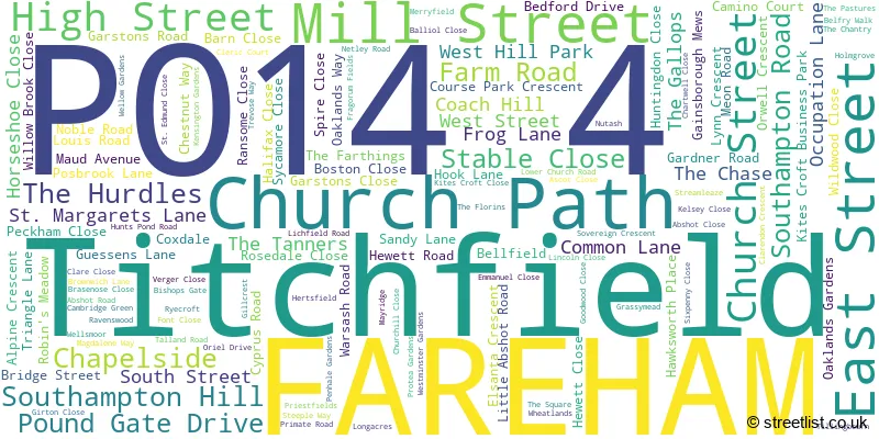 A word cloud for the PO14 4 postcode